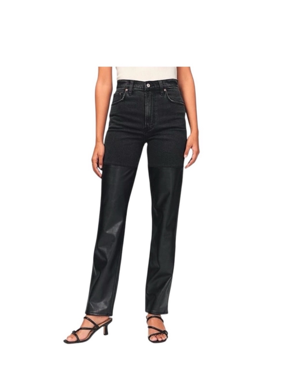 Abercrombie & Fitch Black Two‑Tone faux-leather Straight Leg Jeans